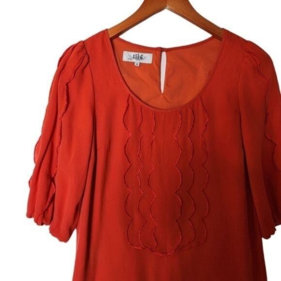 TIBI Silk Dress Mini Shift Dress Cocktail & Party Dress Size‎ 2 Orange Ruffles - Picture 4 of 9
